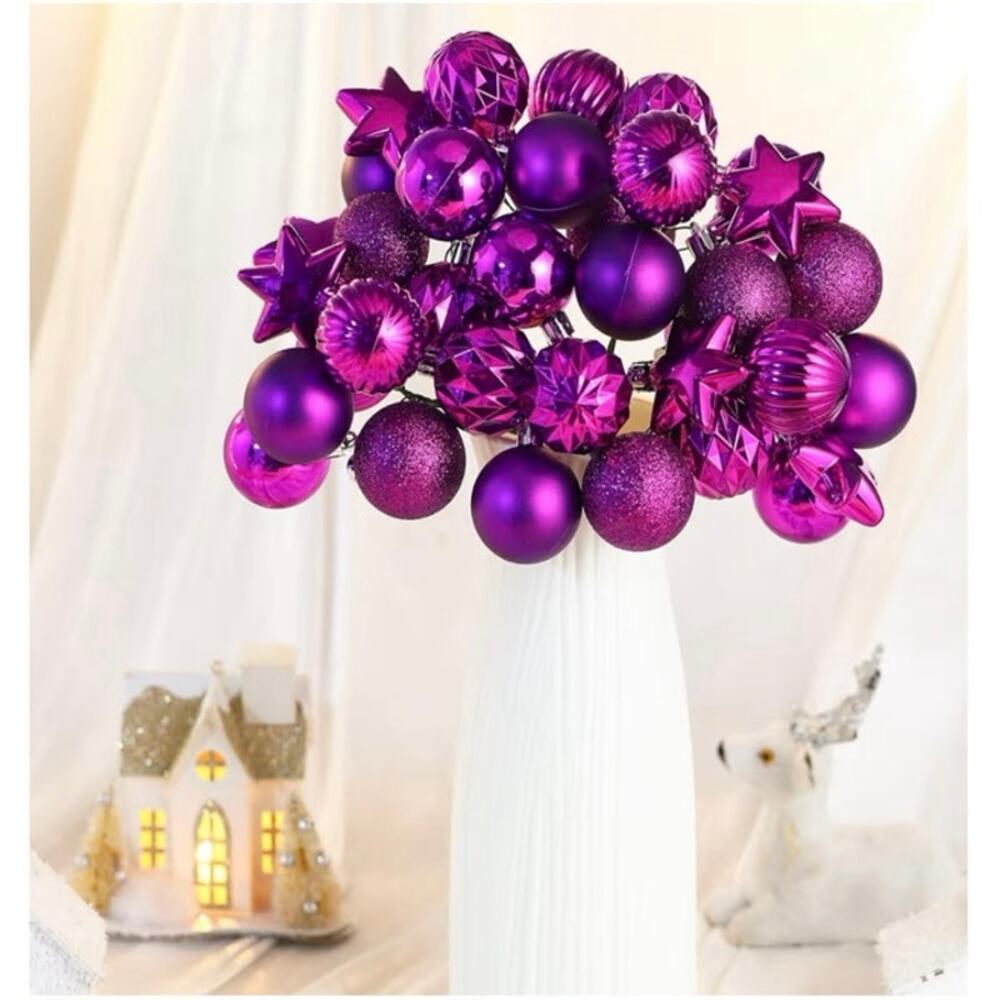 6 Pack of 8" Christmas/Valentines Ball Picks, Ornaments w/ Wired Stems & Glitter - Picture 6 of 9